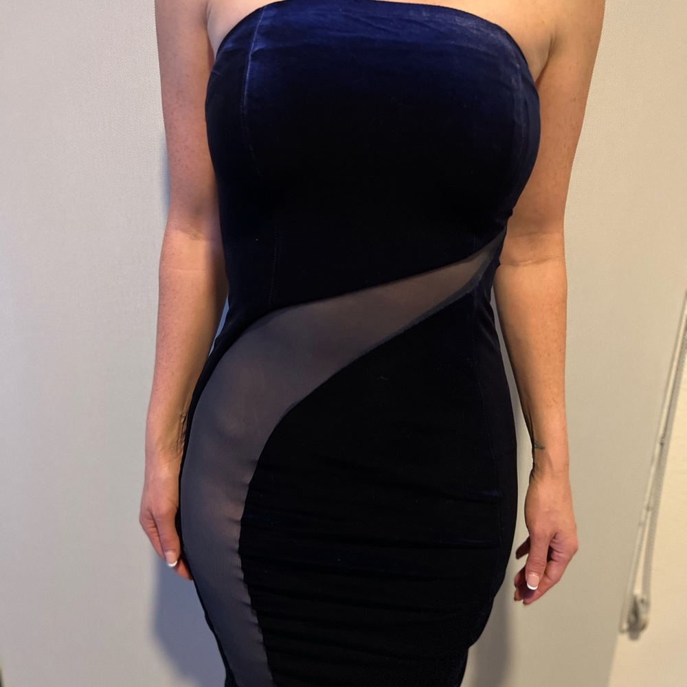 Beautiful House of CB strapless velvet dark purple dress. Brand new with tags
